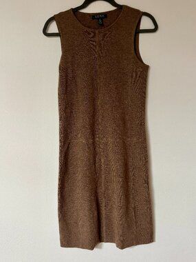 Lauren Ralph Lauren Merino Wool Sleeveless Sweater Dress Brown Taupe Sz M